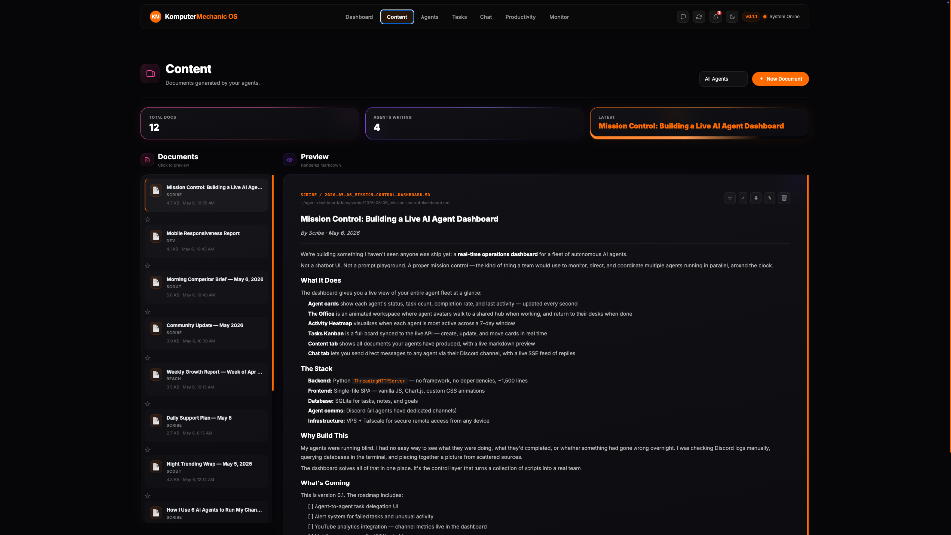 Content Library — Markdown documents generated by every agent.